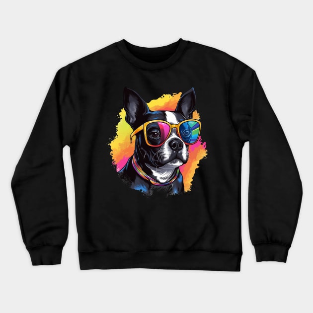 Boston Terrier with a splash of color Crewneck Sweatshirt by NatashaCuteShop